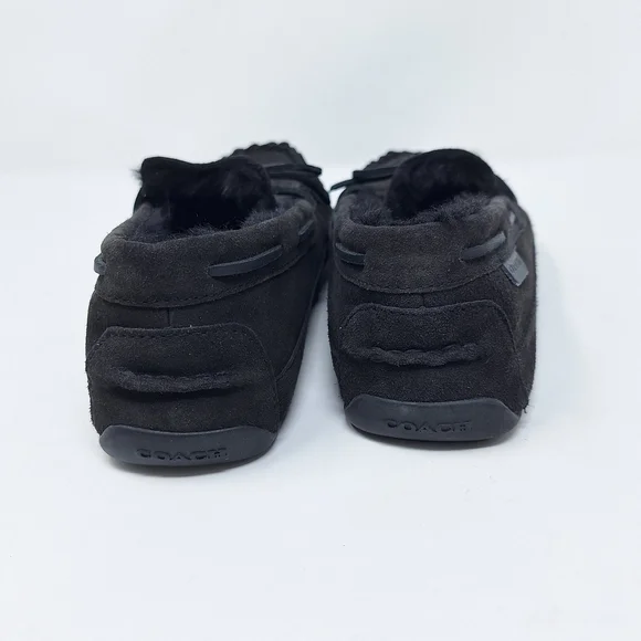 Coach Black Suede Faux Fur Lined Slippers